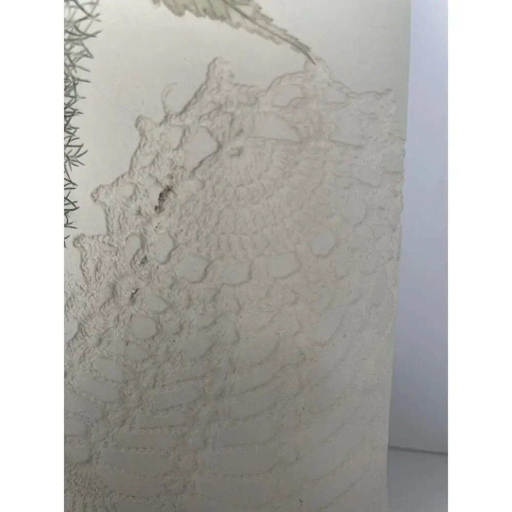 Burk’ Art Signed Floral Pottery Wall Hanging Pocket Lace Doily Stuio Pattery